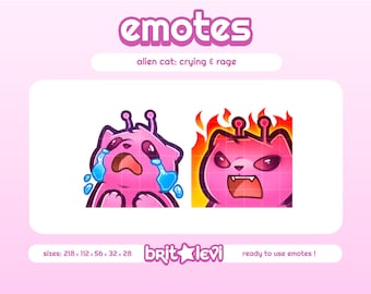 Pink Alien Cat Glorp Emotes / Crying and Rage: Twitch & Discord Emotes (Digital Download)