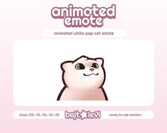 Animated White POP Cat Emote: Twitch & Discord Emote (GIF Digital Download)