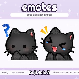 Cute Cat Emotes (Black) | Laughing and Confused Emotes | Twitch Emotes & Discord Emotes | Cat Emote Pack
