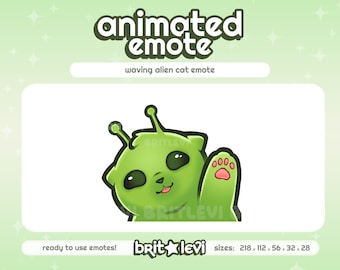 Animated Waving Alien Cat Emote: Twitch & Discord Emote (GIF Digital Download)