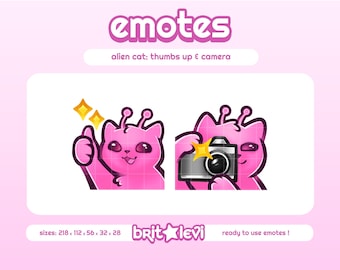 Pink Alien Cat Glorp Emotes / Thumbs Up and Camera: Twitch & Discord Emotes (Digital Download)