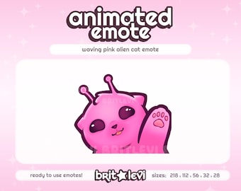 Pink Animated Waving Alien Cat Emote: Twitch & Discord Emote (GIF Digital Download)
