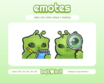 Alien Cat Glorp Emotes / Taking Notes and Looking: Twitch & Discord Emotes (Digital Download)