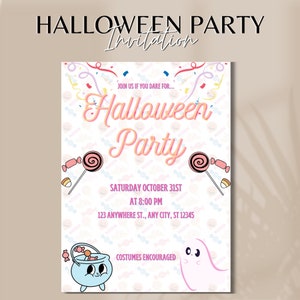 Editable Halloween Party Invitation Template, Trick or Treat Party Invitation, Cute Candy Halloween Invitation, Friendly Halloween Template