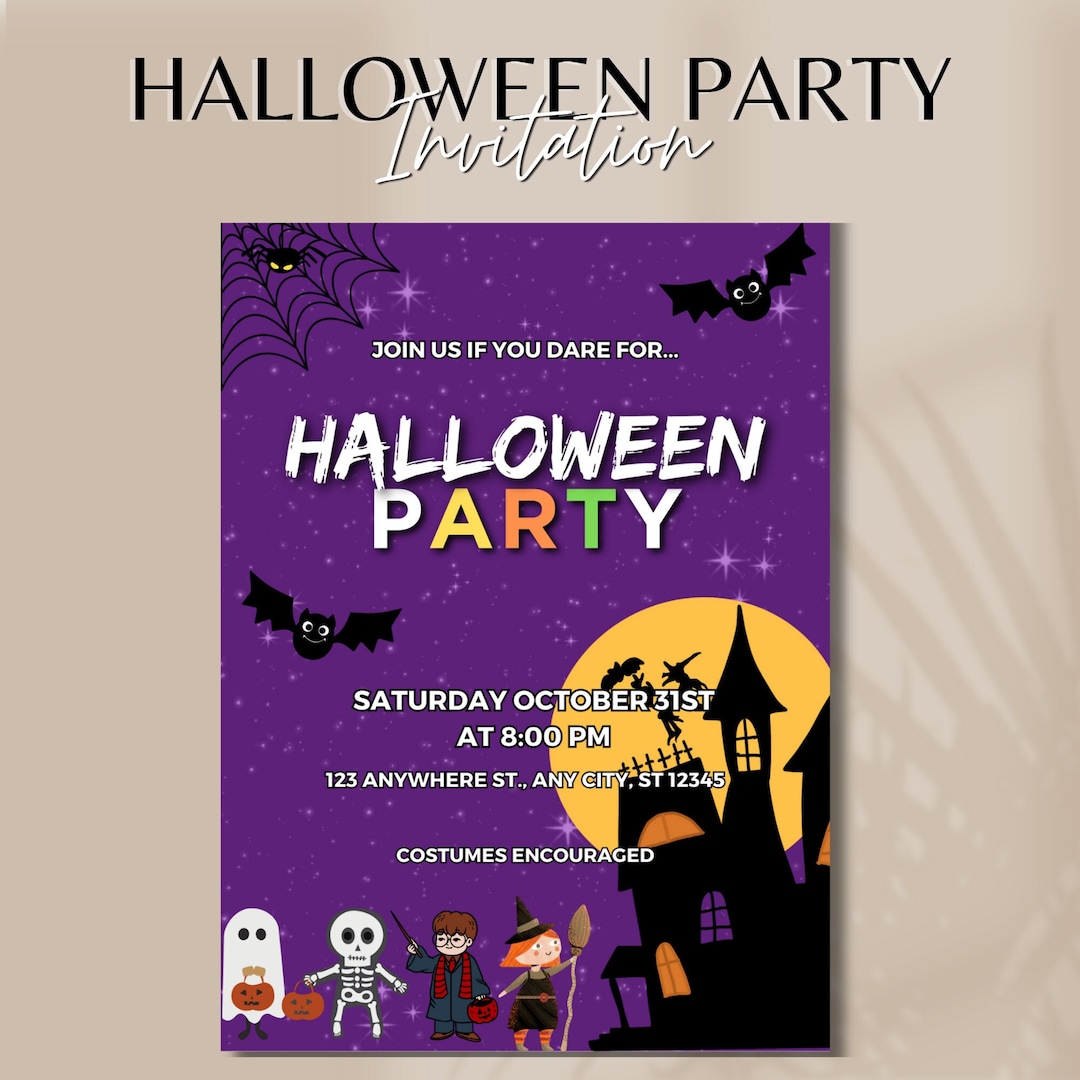 Editable Halloween Party Invitation Template, Costume Party Invitation