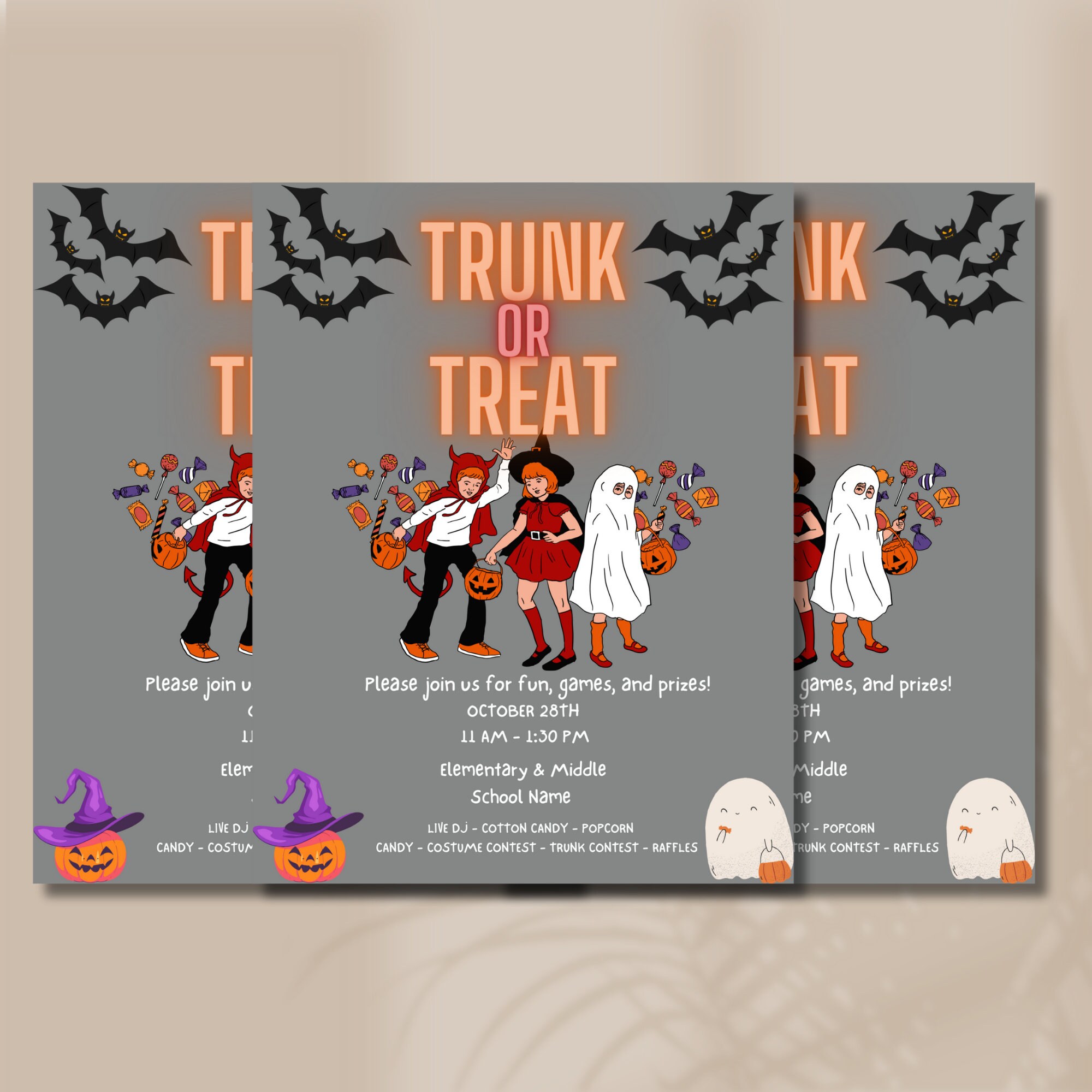 Editable Trunk or Treat Halloween Flyer Bundle, Halloween Digital ...