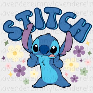 Joli point avec fleurs en téléchargement numérique DTF Shirt Design, Lilo et Stitch PNG en téléchargement immédiat, sticker numérique mignon pour vêtements