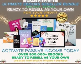 Ebooks Reseller Bundle, Digital Products, Resell For Profit, Passive Income Business, MRR, DFY, Etsy Bestsellers, 300.000+ Ebooks, Digital
