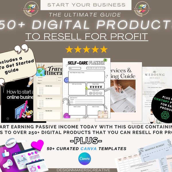 250+ Digital Product Ideas To Sell, Passive Income Business, Digital Downloads, Business ideas, Digital Products and Bestsellers to Resell