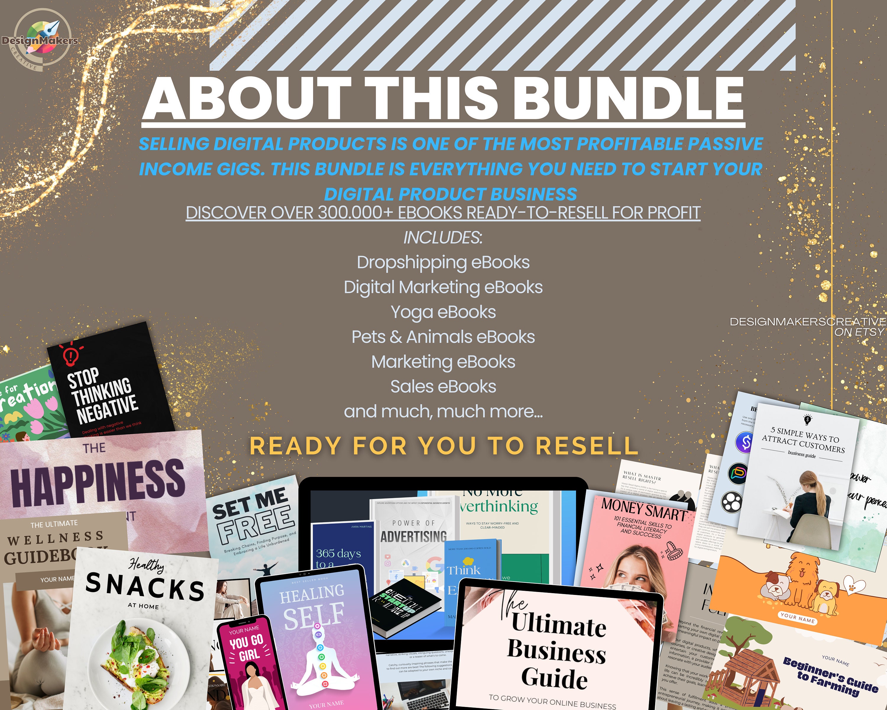 Ebooks Reseller Bundle, Digital Products, Resell for Profit, Passive