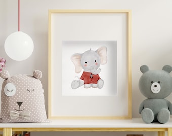 Nursery Bama Baby Elephant Art Print, Baby Bama, Roll Tide Nursery Art, Bama Nursery Art