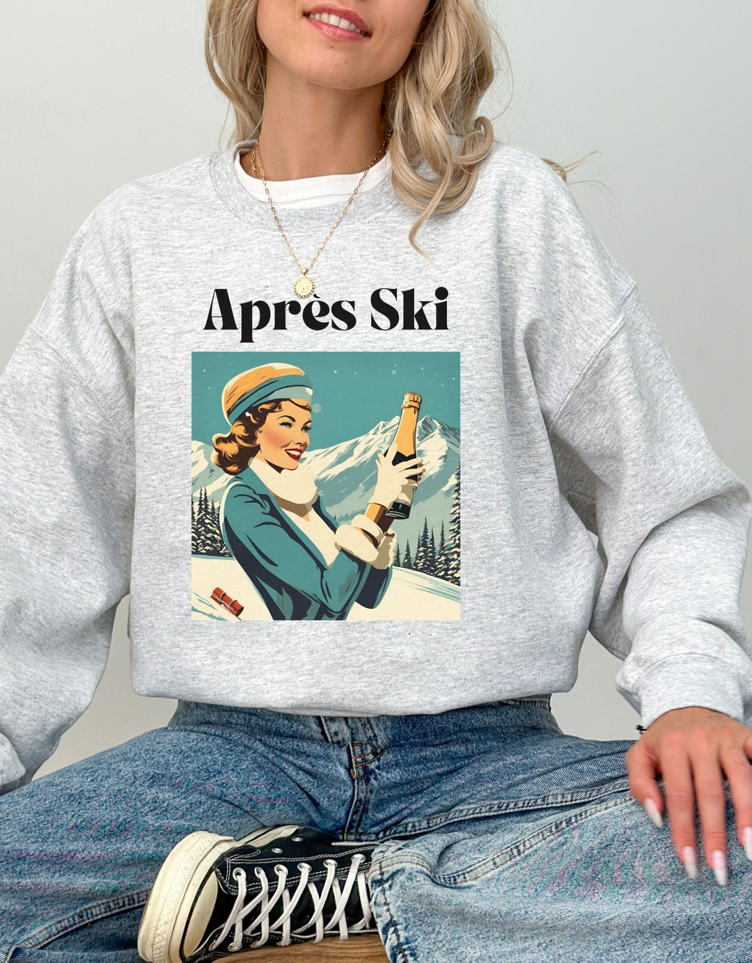 Chalet De Ski Crewneck Sweatshirt Skiing Pullover Apres Ski