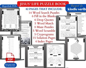 Jesus' Life Puzzle Book: Adult Bible Word Search, Mazes (Kindle Scribe - Digital Download)