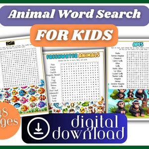 Animals Word Search Puzzle for Kids | Games for Kids | Printable Digital Word Search Puzzle | Kids Word Search Activity Pages