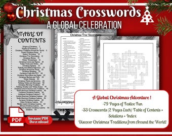Printable Christmas Crossword Puzzle Book: Family Holiday Activity (PDF Pattern)