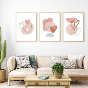 Boho Abstract Wall Art Prints | Boho Wall Décor | Set of 3 Prints | Scandi Art | Mid Century Prints | Sage | Peach | Boho Wall Art