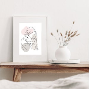 Mutter und Baby Linie Kunstdruck | Linie Art Prints | Digital Line Art | Last Minute Geschenk | Minimalistische Drucke | Linienzeichnung