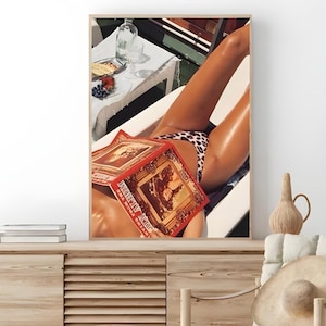 Woman Sunbathing Print, Vintage Poster, Old Money Aesthetic, Retro Poster, Wall Art,  Beach Vibe, Vogue Print