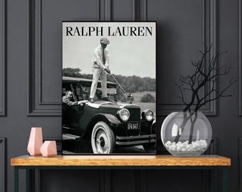 Impresión digital vintage de golf de Ralph Lauren, fotografía en blanco y negro (impresión digital)