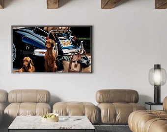 Lámina vintage de Ralph Lauren con coche y perros, arte mural de lujo (descarga digital)