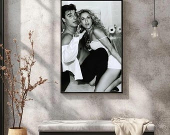 Carrie and Mr. Big Print, Bathroom Poster, Black and White Print, Vintage Print, Photography Prints