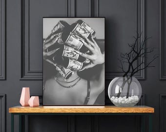 Black Woman Money Roll Fashion Print, Aesthetic Room Decor (Digital Download)