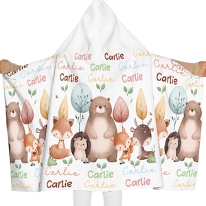 Custom Youth Hooded Towel, Hooded Bath Towel for Kids, Personalized Animal Theme Child Towel, Kids Beach Towel with Cute Animals, Children&#39;s