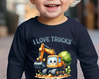 Maglietta a maniche lunghe con grafica "I Love Trucks" per bambini