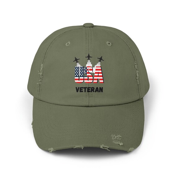 USA Veteran Distressed Cap: Air Force Fighter Jet Baseball Hat