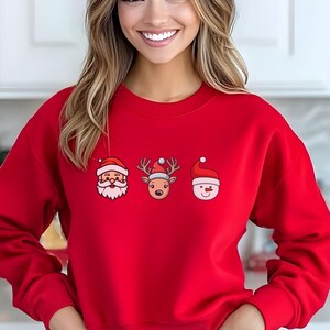 サンタ トナカイ スノーマン スウェットシャツ、ホリデー クリスマス プルオーバー