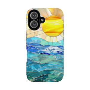 Stained Glass Sunset Phone Case: Ocean Beach Design