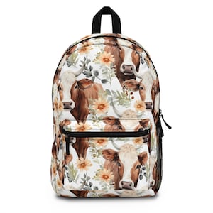 Floral Cow Print Backpack: Trendy School Bag for Teens