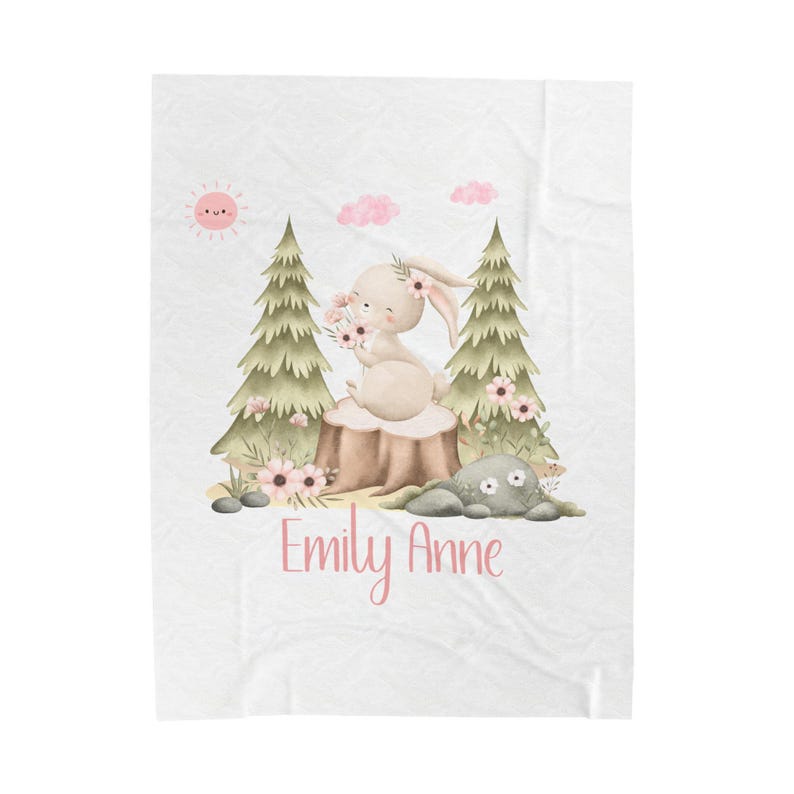 Velveteen Plush Blanket, Custom Bunny Blanket , Warm Throw Blanket