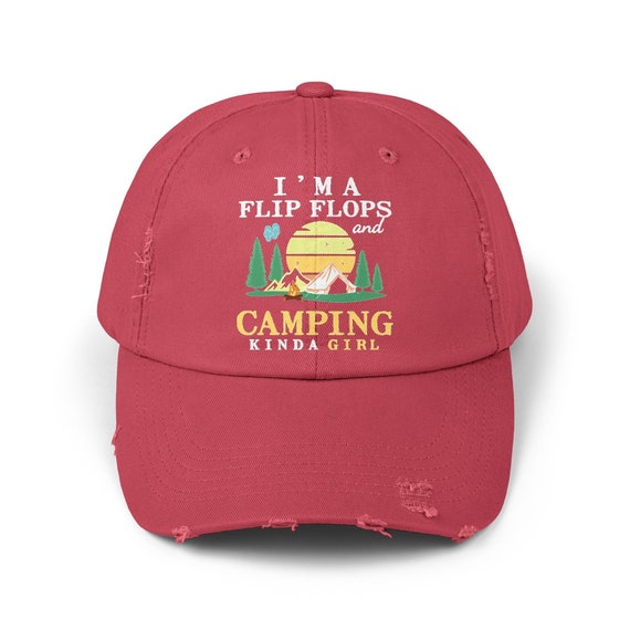 Flip Flop Camping Girl Distressed Cap, Summer Outdoor Hat - Etsy display picture 2