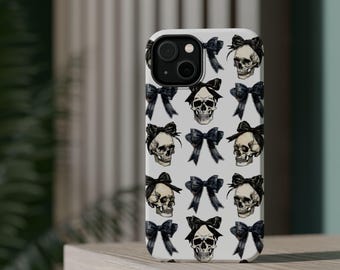 Funny Skeleton Heads Black Bows Phone Case, Quirky Goth Accessory, Halloween Design