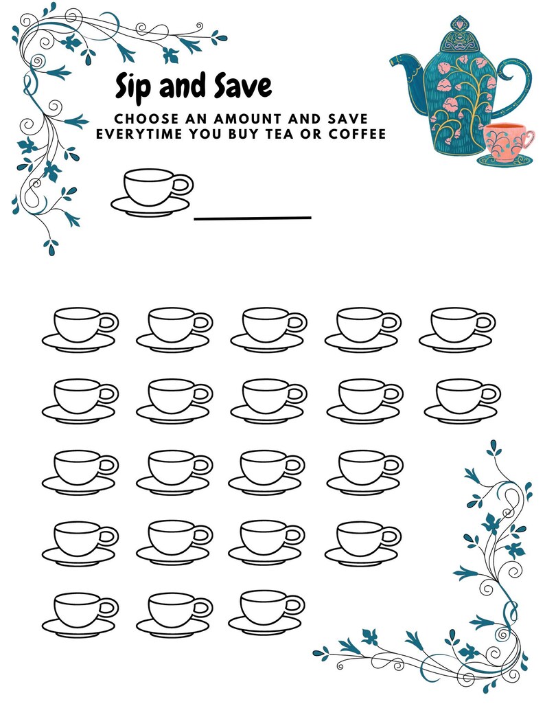 Sip and save savings challenge etsy