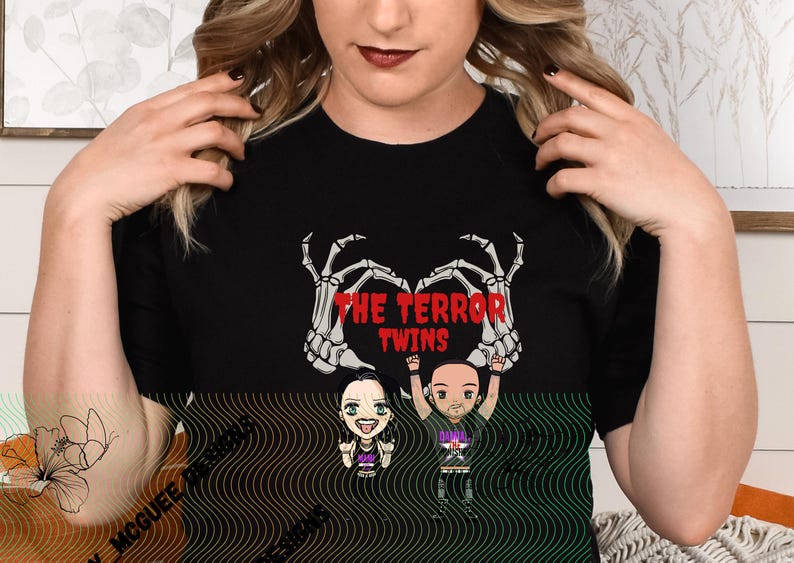 Chibi Rhea Ripley Terror Twins, Rhea Ripley Damien Priest WWE Chibi Animation Shirt ...