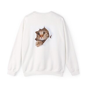 Silly pop out Kitty on Crewneck Sweatshirt, Cozy Cat Lover Gift