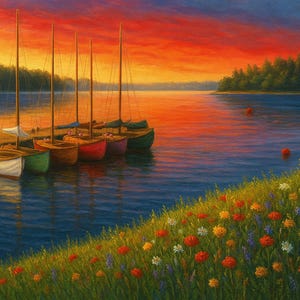 Realism Seascape &quot;Mooring at Sunset&quot; Canvas frame Print 12&quot; x 16&quot; Signed