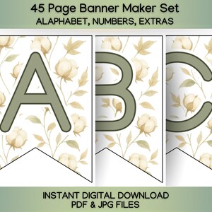 Afdrukbare katoenen bannerset met bloemen – gepersonaliseerde letter- en cijferset voor herfst- en boerderijdecoratie