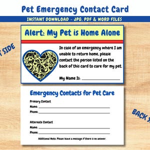 Printable Pet Emergency Contact Cards - Instant Download for Pet Safety