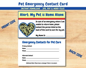 Printable Pet Emergency Contact Cards - Instant Download for Pet Safety