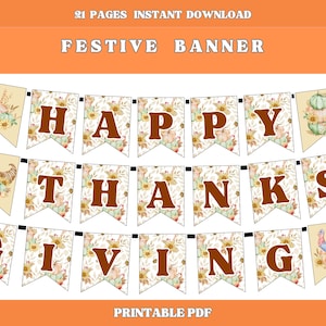 Thanksgiving Printable Banner - DIY Festive Decor for the Holidays, Instant Download, Print at Home