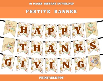 Thanksgiving Printable Banner - DIY Festive Decor for the Holidays, Instant Download, Print at Home
