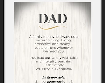 Lámina decorativa con Proverbios 20:7 para papá, regalo para el padre (descarga digital)
