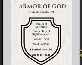 Armor of God Wall Art, Ephesians 6:10-18, Teen Boy Room, Digital Download
