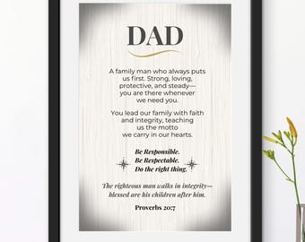 Dad Proverbs 20:7 Art Print, Gift for Father (Digital Download)