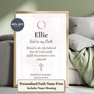 Impresión del significado del nombre Ellie • Arte mural bíblico personalizado para niñas • Decoración cristiana para guardería • Regalo con versículo bíblico y nombre para ella