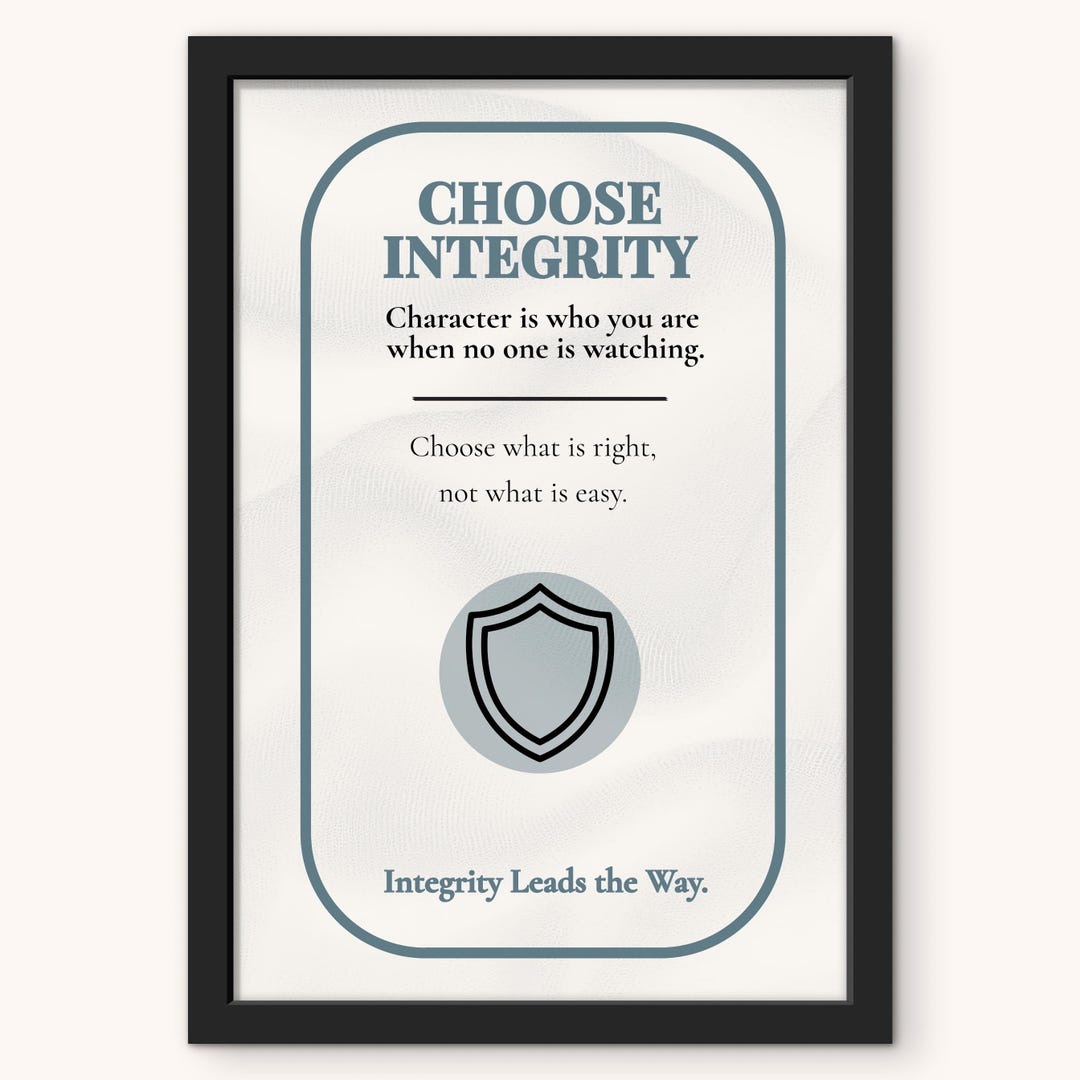 Integrity Wall Art Print, Character Poster, Classroom Virtues Decor ...