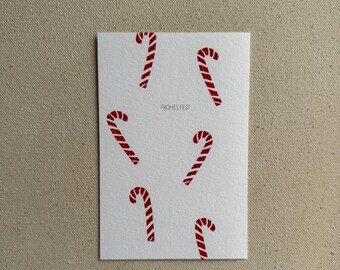 Merry Christmas, candy cane, Christmas card, linocut